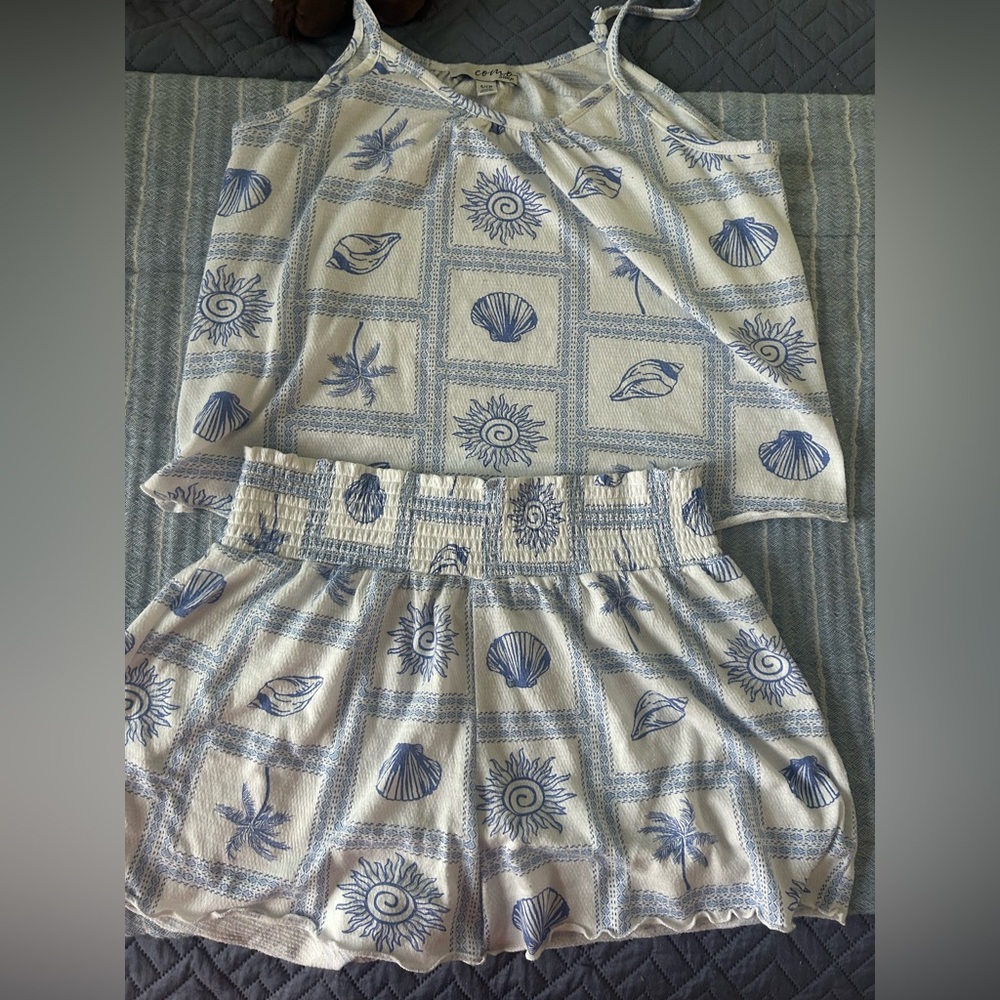 Blue And White Patterned Seashell Pjs - image 1